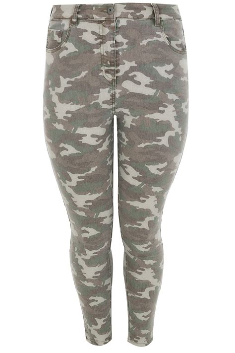 khaki camo stretch skinny ava jeans plus size 16 to 32