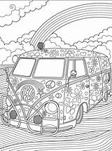 Coloring Pages Hippie Adult Vw Van Volkswagen Adults Cars Colouring Printable Vans Sheets Kombi Book Books Print Minivan Peace Beetle sketch template