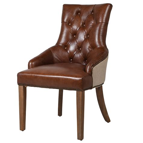 buttoned tan leather dining chair furniture la maison chic luxury