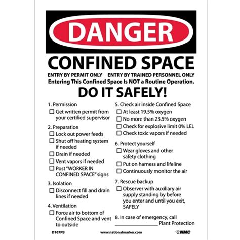 Danger Confined Space Permit Required Sign D167pb