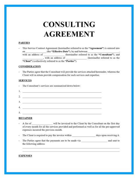 simple consulting contract template  printable templates