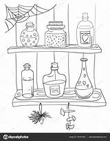 Coloring Potion Magic Pantry Pages Shelf Witch Illustration Doodle Dreamstime Hand Template Stock Vector Preview sketch template