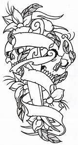 Skulls Dagger Sleeve Flower Vikingtattoo sketch template