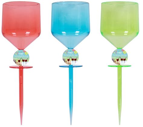Set Of 3 Coloured Floating Wine Glasses With Ground Stake Water Beach