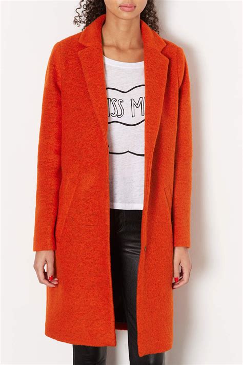 lyst topshop wool boyfriend coat  orange