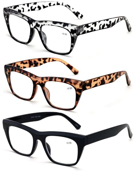 3 pairs women clear lens reading glasses bold vintage thick leopard