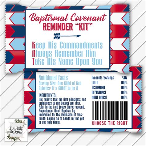 lds baptism kit kat candy wrapper card digital printable red  blue