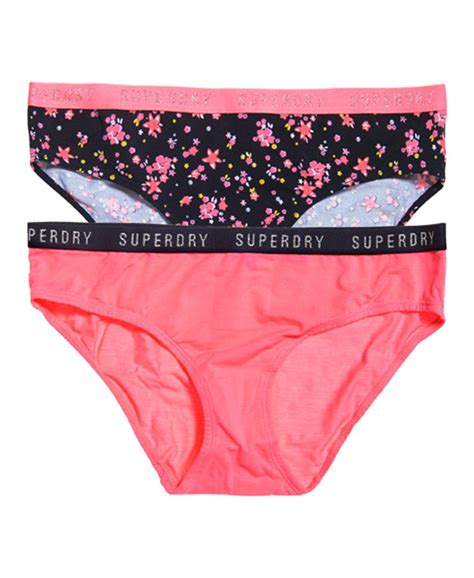 womens college briefs double pack in fluro pink navy ditsy superdry