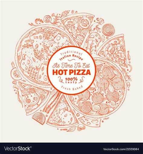 pizza design template hand drawn fast food vector image