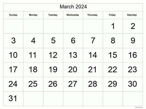printable march  calendar big