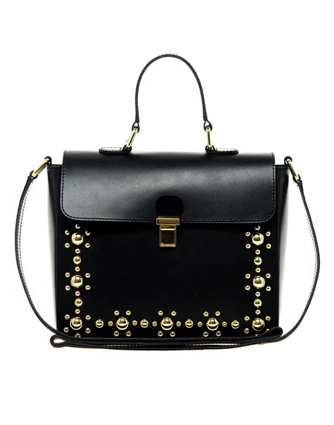 lyst asos collection asos leather stud  body bag  black