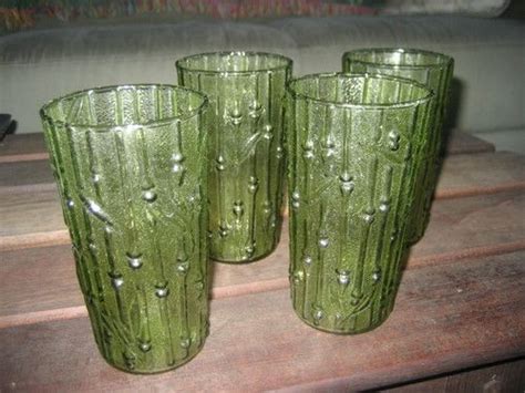 Vintage Green Drinking Glasses Set Of 4 Tumblers With