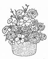 Coloring Pages Bouquet Flower Detailed Printable Print Flowers Adult Basket Drawing Drawings Baskets Colouring Floral Sheets Books Boquet Classical Embroidery sketch template