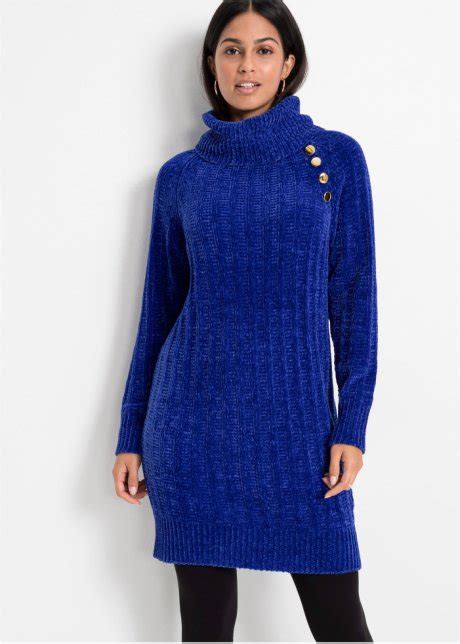 lange casual trui met knopen saffierblauw