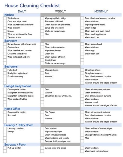 clean house checklist printable
