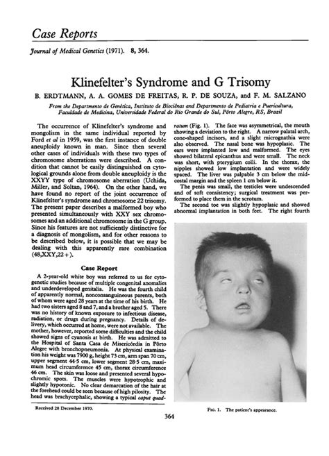 Klinefelters Syndrome And G Trisomy Journal Of Medical