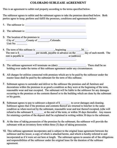 colorado residential lease agreement form printable form templates