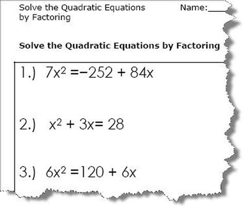solving quadratic equations  factoring worksheet algebra  vegan