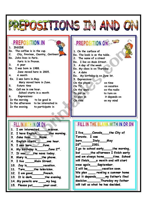 prepositions    answer key included esl worksheet  giovanni