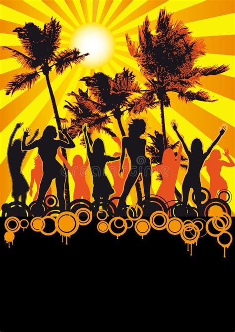 dancing girls beach disco party flyer palms stock vector illustration