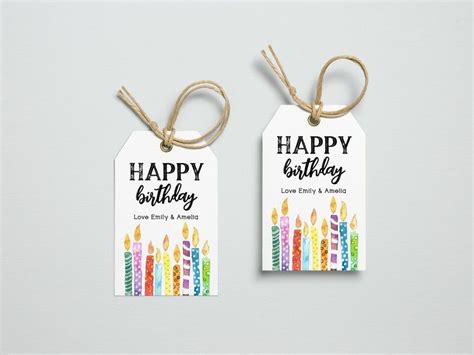 printable happy birthday gift tag template watercolor candles etsy