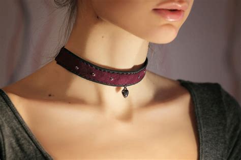 Purple Choker Woman Heart Charm Purple Necklace Kitten