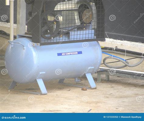 blue air compressor stock photo image  machine