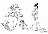 Mulan Coloring Mermaid Pages Disney Princess Ariel Color sketch template