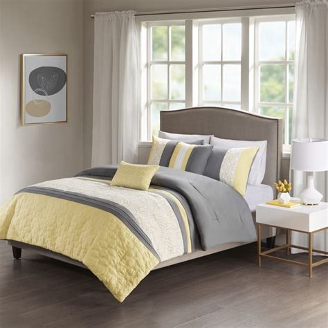 design shane yellow grey embroidered  piece comforter set overstock