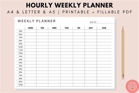 hourly weekly planner printable grafico por justbeyourself creative