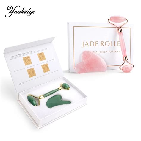 jade roller gua sha scraping massage tool set facial massager skin care beauty