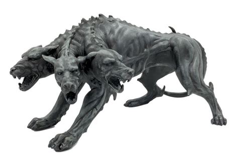 cerberus  headed dog beast fantasy hybrid animal statue grey  greek mythology statue