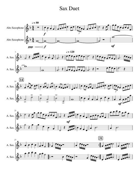 Sax Duet Sheet Music For Saxophone Alto Saxophone Ensemble