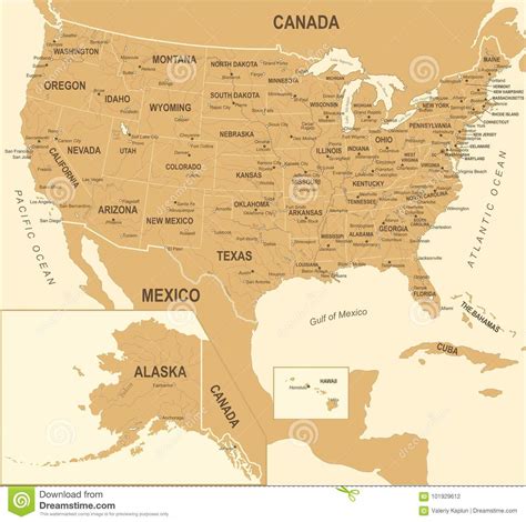 United States Map Vintage Vector Illustration Stock