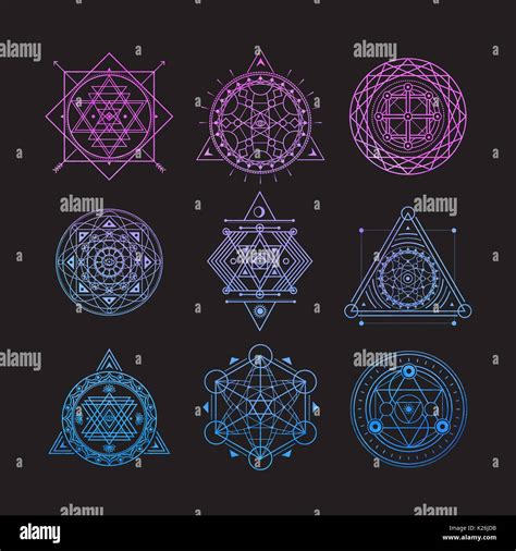 conjunto de simbolos sagrados vector brillantes sobre fondo negro