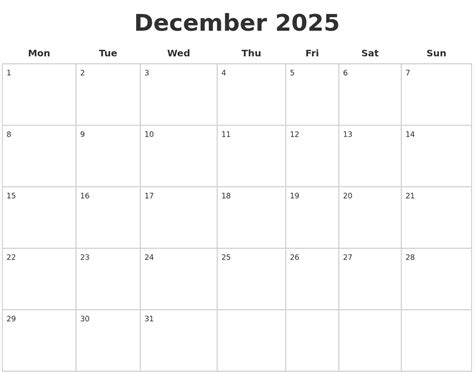 december  blank calendar pages