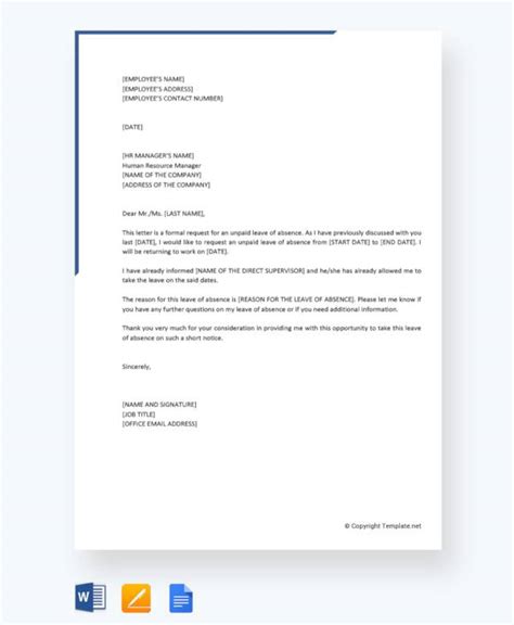 unpaid leave letter sample hq printable documents
