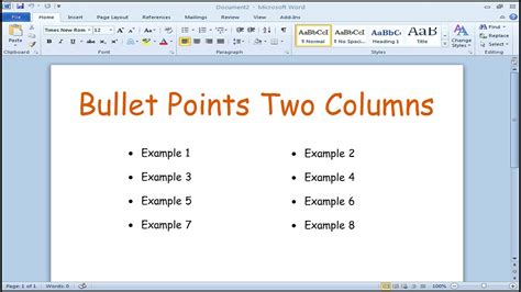create bullet points   columns microsoft word youtube