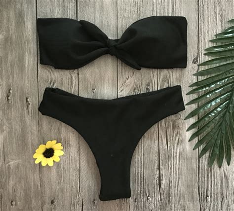 Bowknot Brazilian Fashion Naughty Ladies Sexy Black Bandeau Swimwear