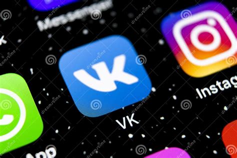 vkontakte application icon on apple iphone x screen close up vk app