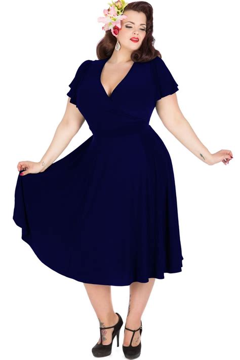 vintage  style  size party dresses navy blue audrey hepburn swing dress  neck