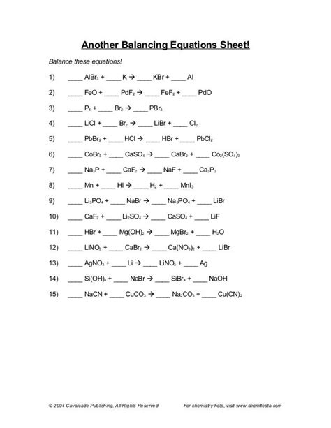 balancing chemical equations grade  worksheet balancing chemical