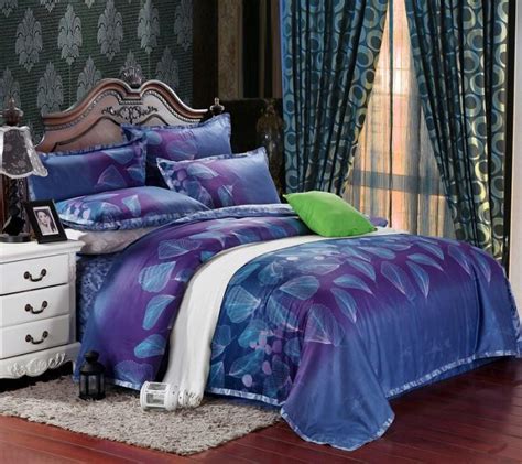 egyptian cotton blue purple satin bedding set king queen