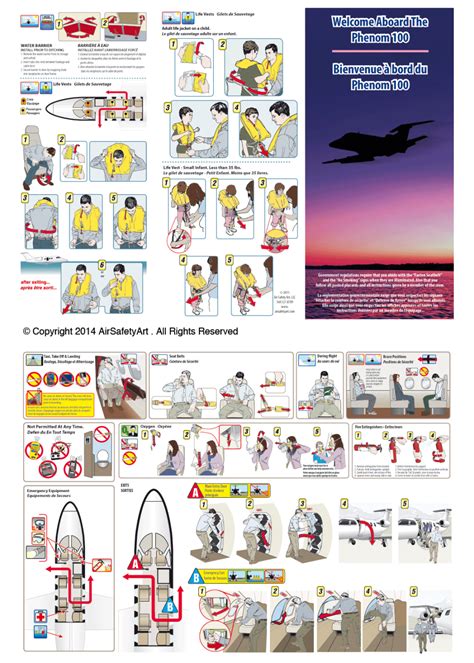 embraer phenom  safety briefing card air safety art international