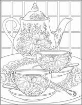 Coloring Pages Tea Time Printable Colouring Dover Adult Publications Doverpublications Adults sketch template