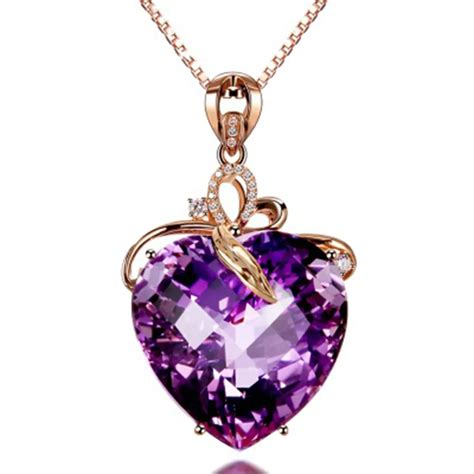 purple heart crystal big stone pendant gold chain necklace  women fashion jewelry valentines