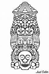 Maya Incas Totem Mayas Inca Colorare Aztechi Aztecas Azteque Aztec Mayan Azteken Adulti Enfants Inkas Masques Masque Justcolor Coloriages Pueblo sketch template