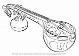 Veena Draw Drawing Musical Sitar Instruments Sketch Step Drawings Paintingvalley Sketches Learn Drawingtutorials101 sketch template
