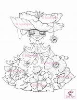 Digi Stamp Coloring Digital Pages Girl Fantasy Flowers sketch template