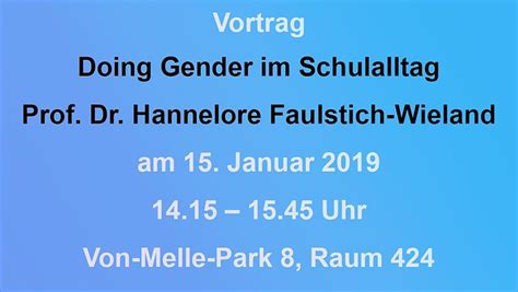 Vortrag Doing Gender Im Schulalltag Am 15 Januar 2019 Universität